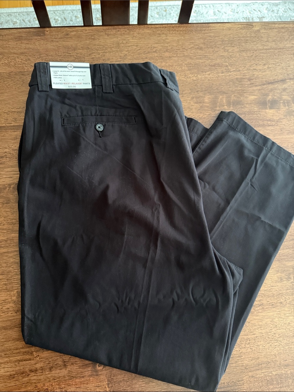 Harbor Bay pleated waist relaxer cotton black pants